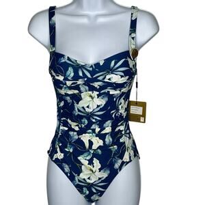 Nip Tuck Swim Women’s Lily Print Tummy Control One Piece Dark Teal | Size 4 New